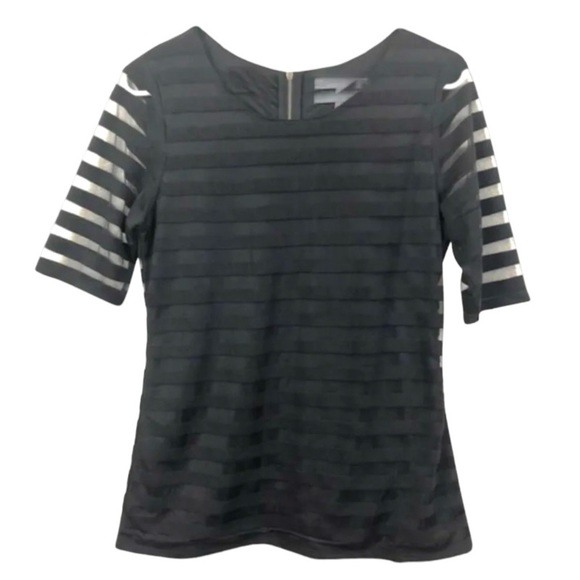 🌺SOLD ON BAY🌺 Anthropologie Stripe Mesh Tee Small 2 4 Black Lined Short Sleeves - Picture 6 of 13